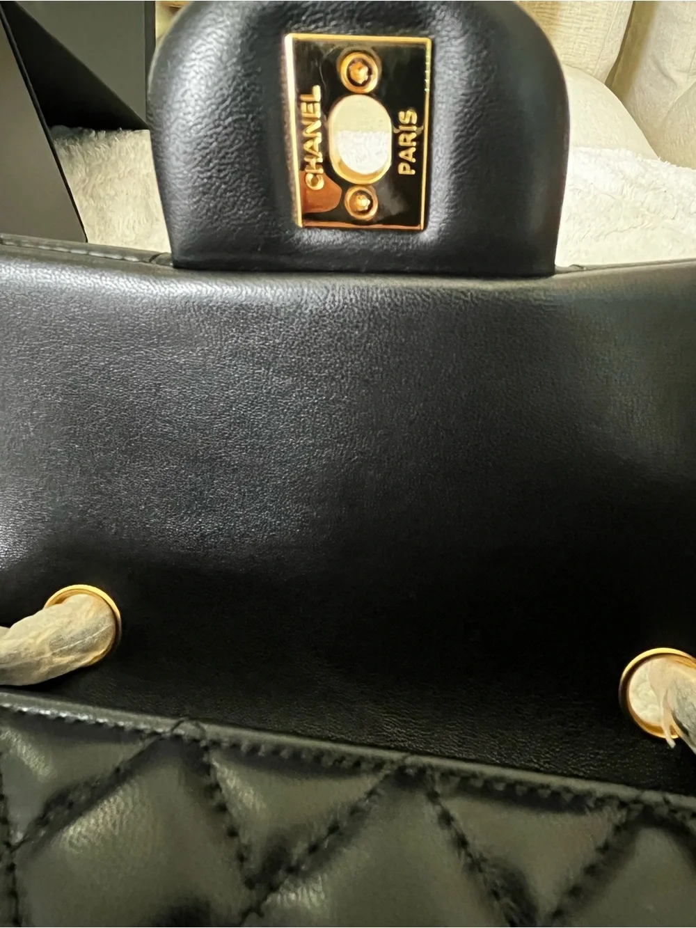 CHANEL Black Lambskin Shoulder Bag with Gold Hardware